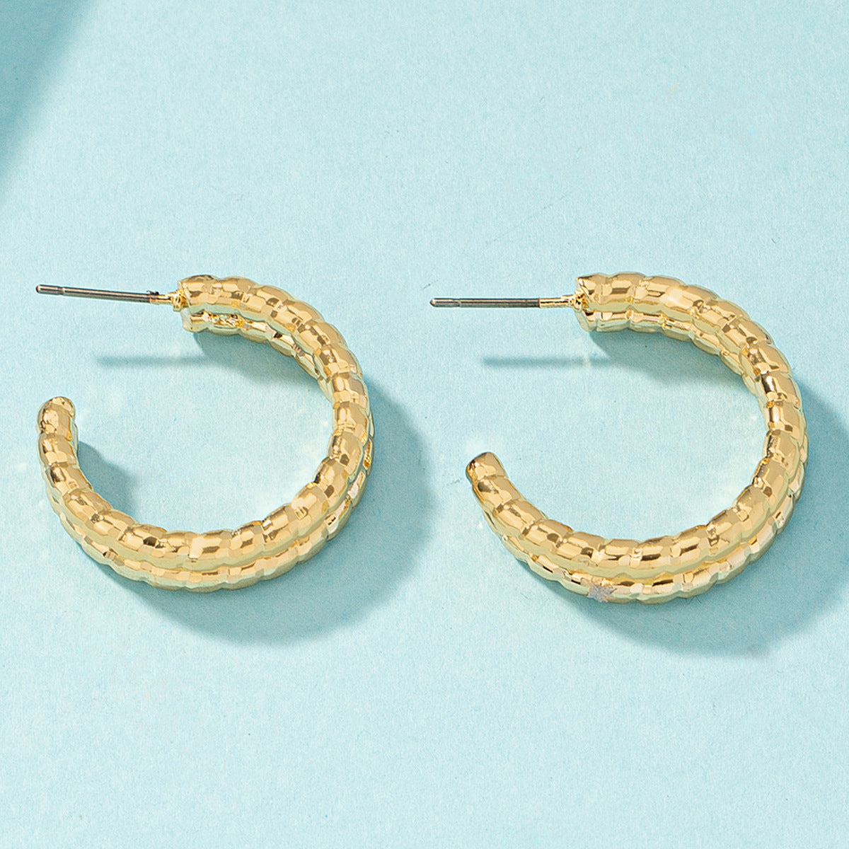 18K Gold-Plated Layered Twine Huggie Earrings, gold huggie earrings, elegant gift for her, side view