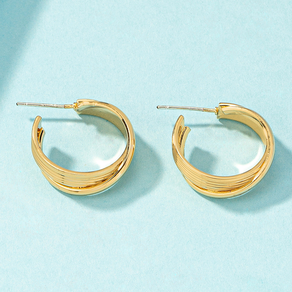 18K Gold-Plated Stripe Huggie Earrings, gold huggie earrings, dainty minimalist design, styled look