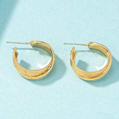 18K Gold-Plated Stripe Huggie Earrings, gold huggie earrings, dainty minimalist design, styled look