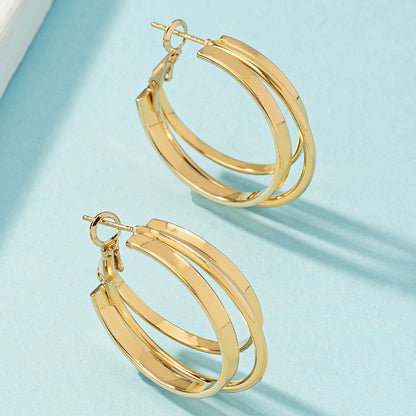 18K Gold-Plated Layered Huggie Earrings, gold huggie earrings, everyday style, side view