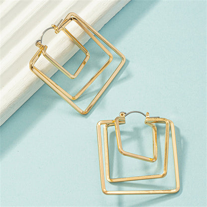 18K Gold-Plated Layered Square Leverback Earrings, gold drop earrings for women, everyday style, lifestyle look