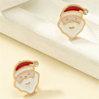 Cubic Zirconia & 18k Gold-Plated Santa Stud Earrings