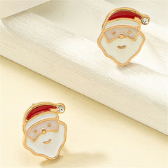 Cubic Zirconia & 18K Gold-Plated Santa Stud Earrings