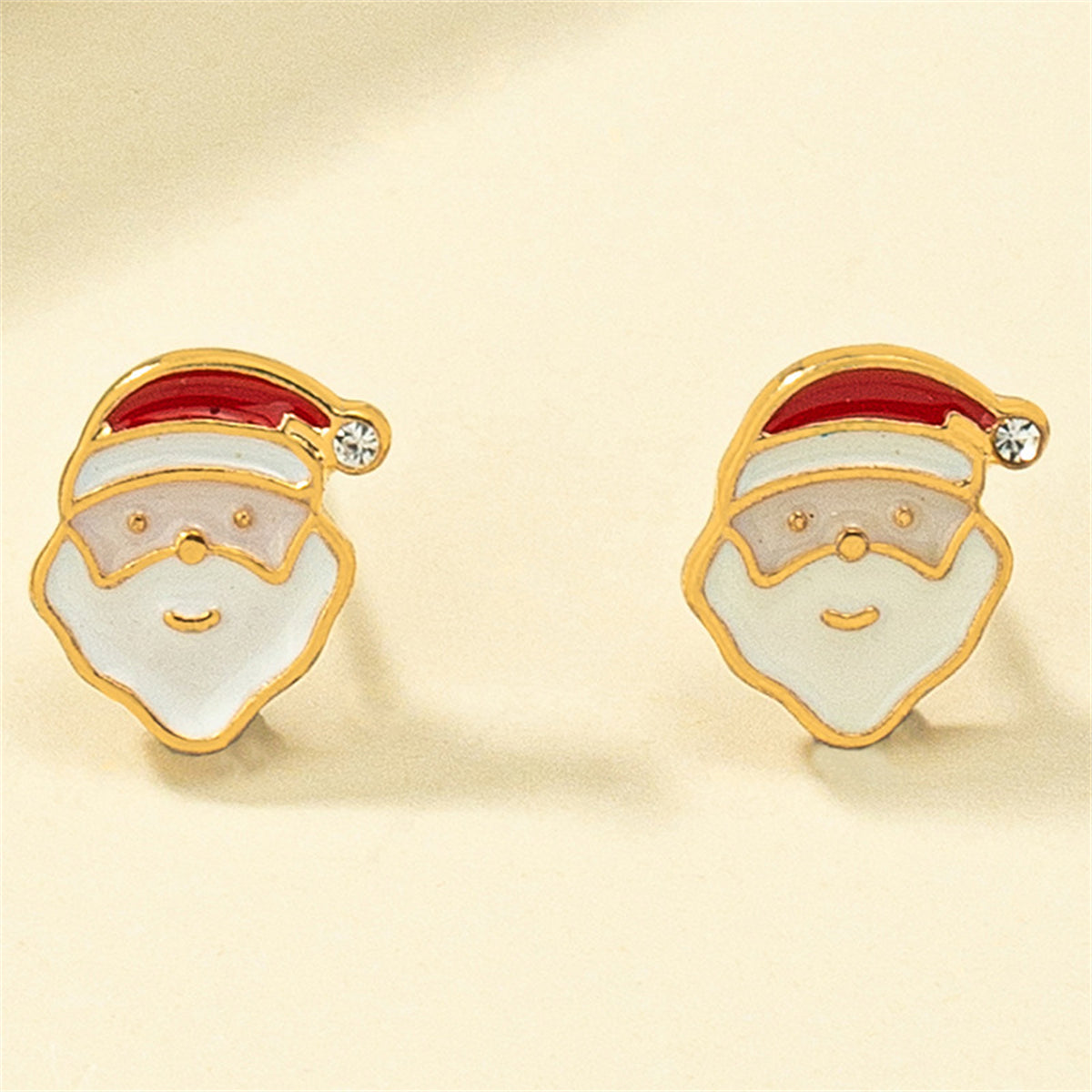 Cubic Zirconia & 18K Gold-Plated Santa Stud Earrings