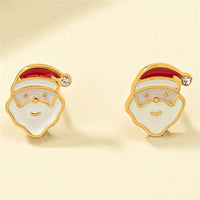 Cubic Zirconia & 18k Gold-Plated Santa Stud Earrings