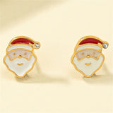 Cubic Zirconia & 18k Gold-Plated Santa Stud Earrings