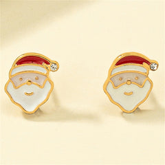 Cubic Zirconia & 18K Gold-Plated Santa Stud Earrings