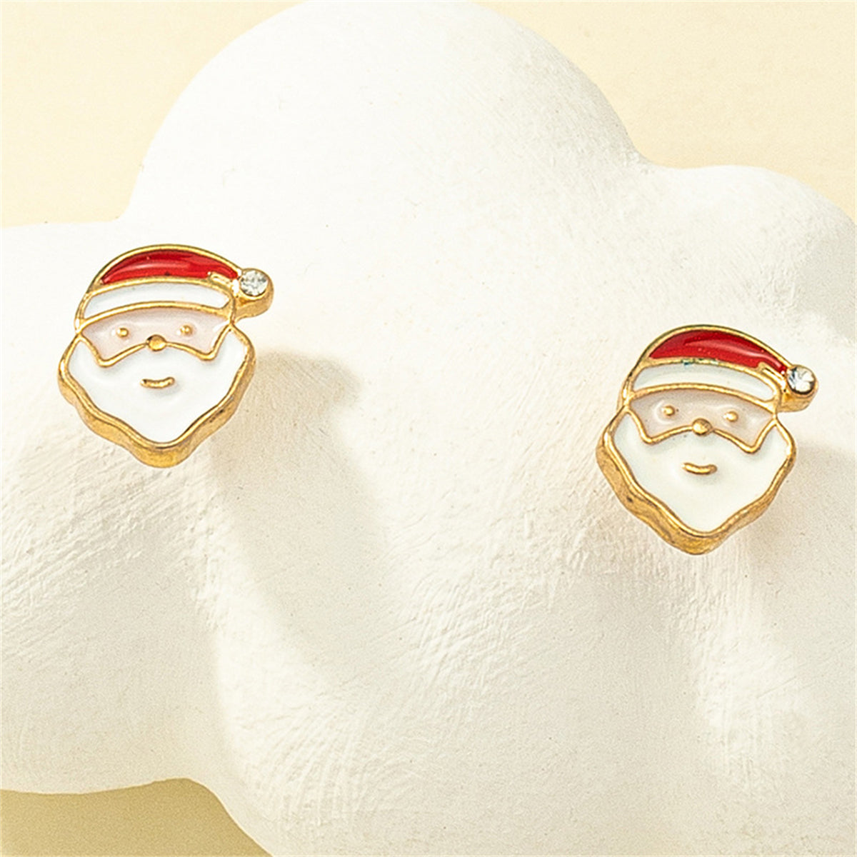 Cubic Zirconia & 18K Gold-Plated Santa Stud Earrings