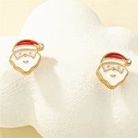 Cubic Zirconia & 18k Gold-Plated Santa Stud Earrings