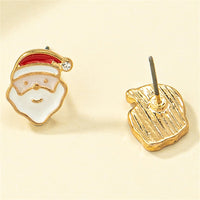 Cubic Zirconia & 18k Gold-Plated Santa Stud Earrings