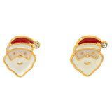 Cubic Zirconia & 18k Gold-Plated Santa Stud Earrings
