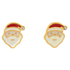 Cubic Zirconia & 18K Gold-Plated Santa Stud Earrings