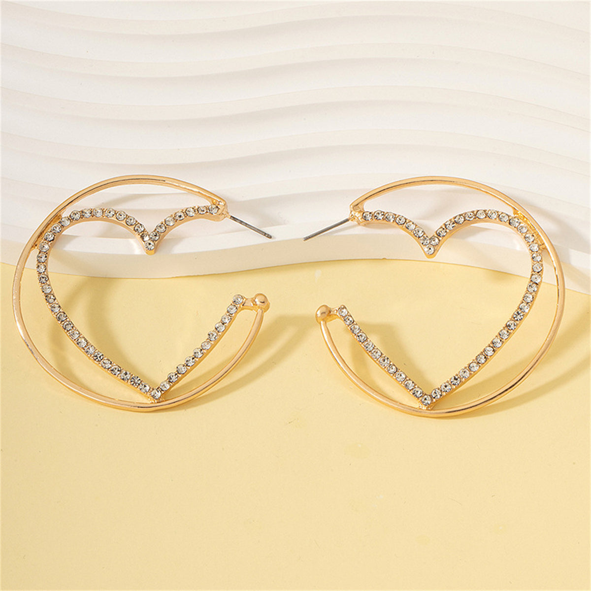 Cubic Zirconia & 18K Gold-Plated Heart Huggie Earrings
