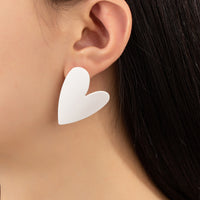 White Enamel & Silver-Plated Heart Stud Earrings