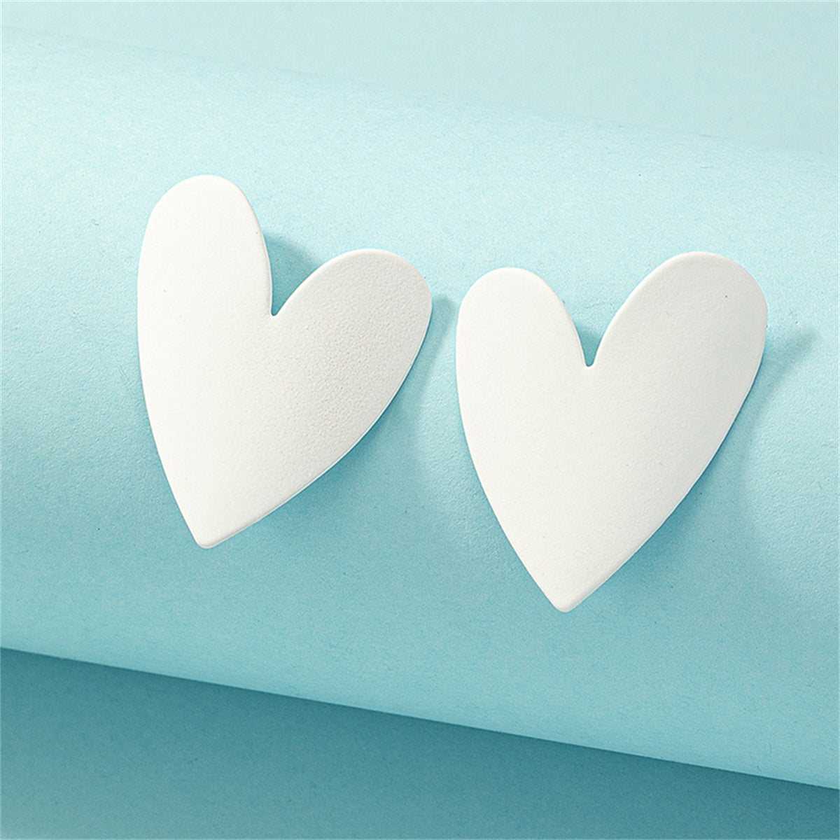 White Enamel & Silver-Plated Heart Stud Earrings