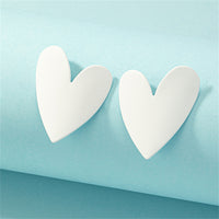 White Enamel & Silver-Plated Heart Stud Earrings