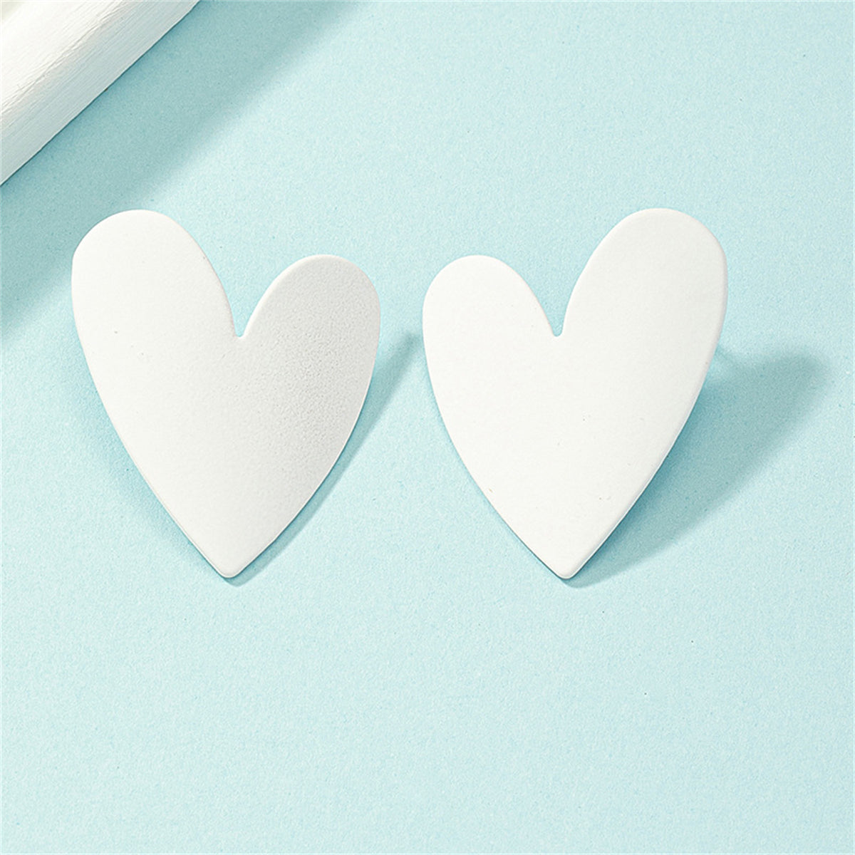 White Enamel & Silver-Plated Heart Stud Earrings