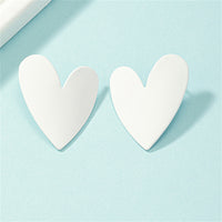 White Enamel & Silver-Plated Heart Stud Earrings