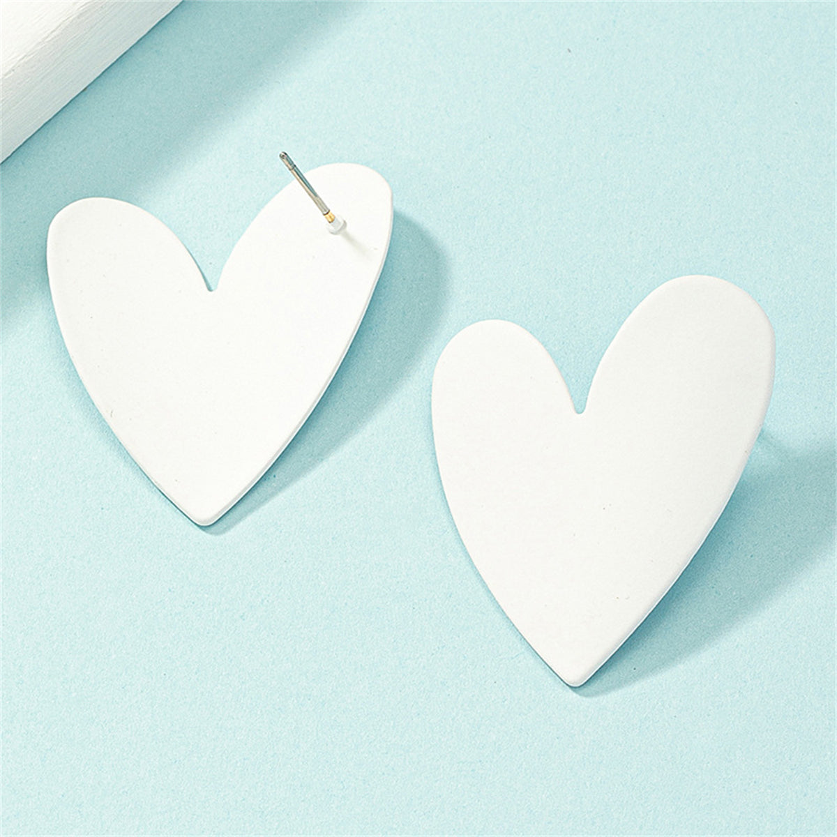 White Enamel & Silver-Plated Heart Stud Earrings