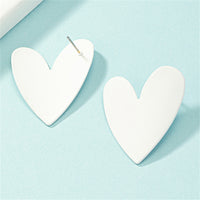 White Enamel & Silver-Plated Heart Stud Earrings
