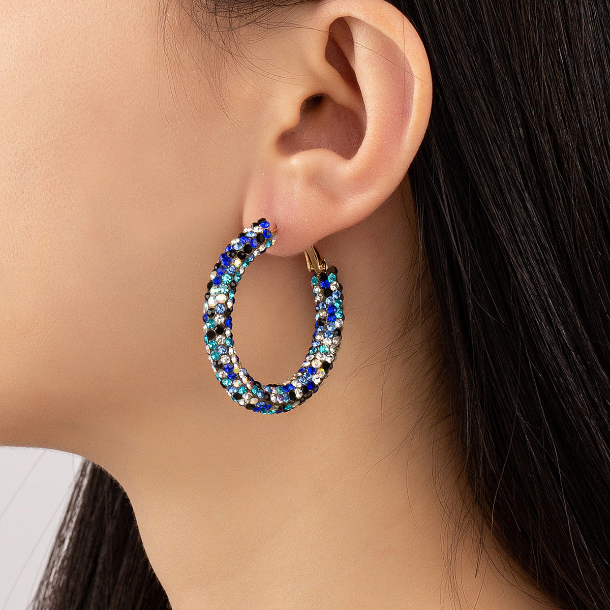 Blue Cubic Zirconia & 18K Gold-Plated Hoop Earrings