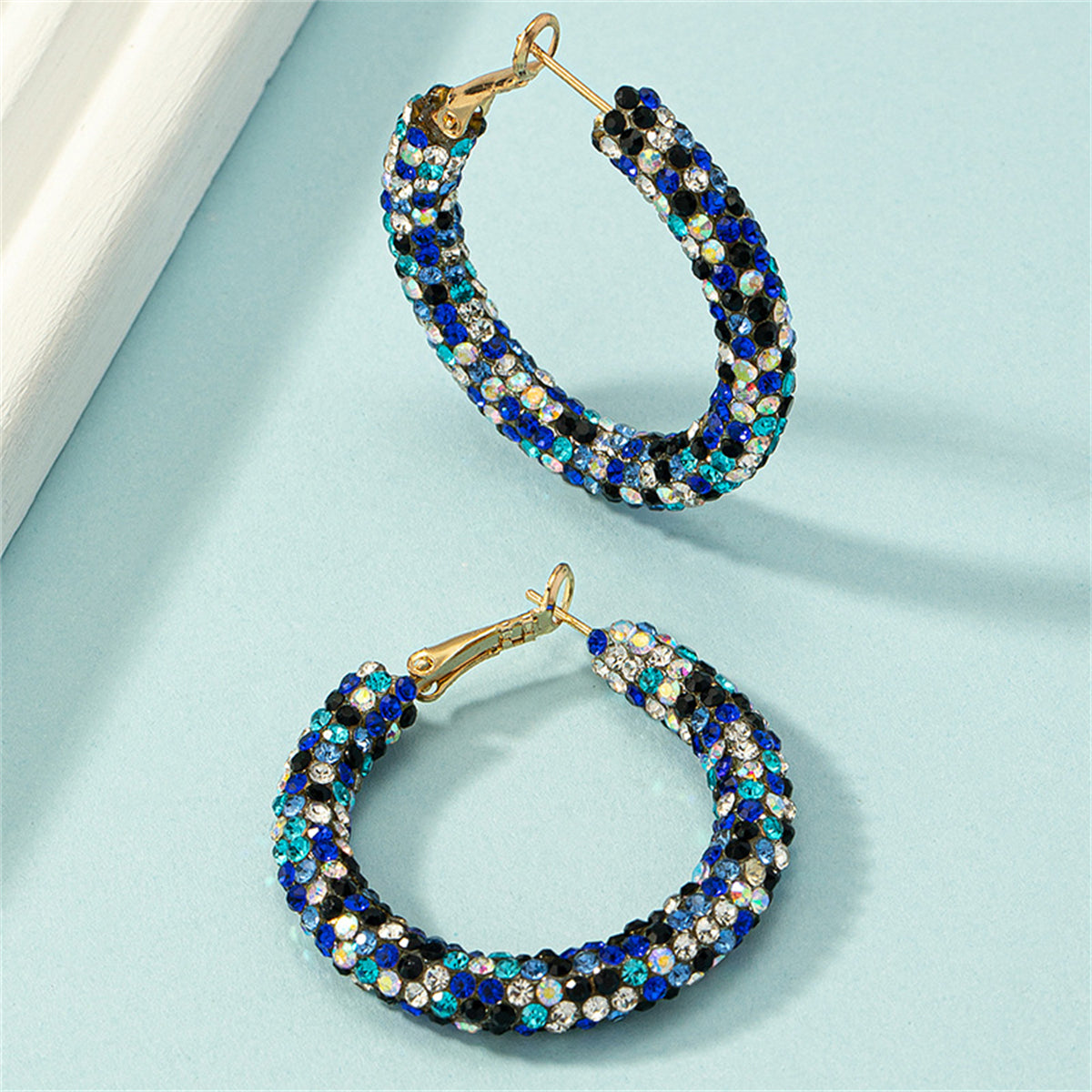 Blue Cubic Zirconia & 18K Gold-Plated Hoop Earrings