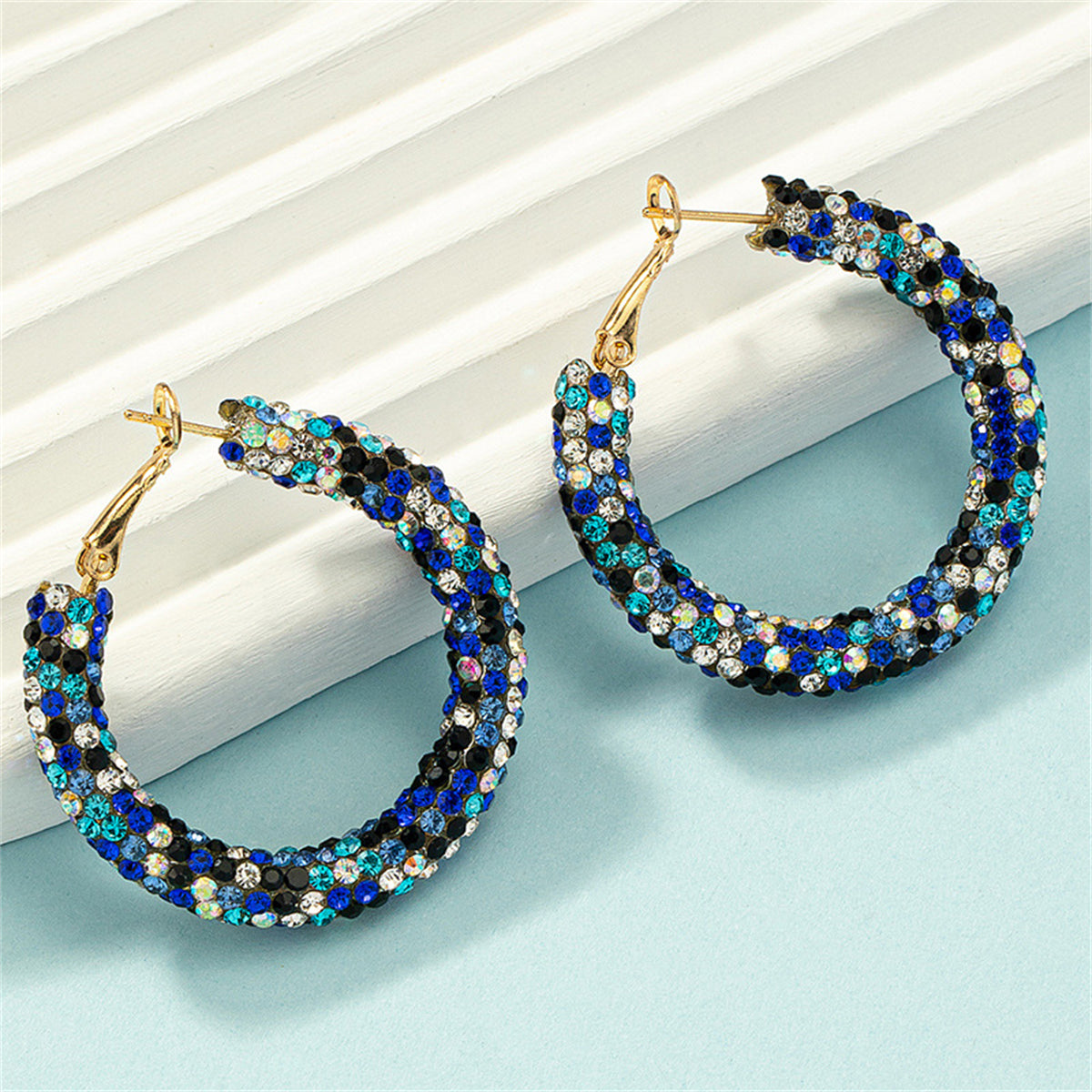 Blue Cubic Zirconia & 18K Gold-Plated Hoop Earrings