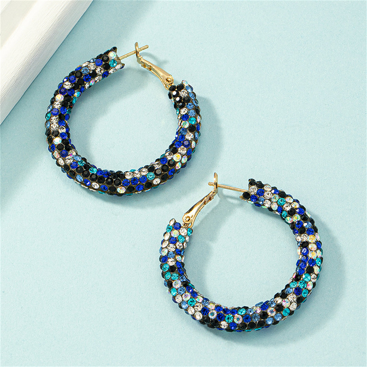 Blue Cubic Zirconia and 18K Gold-Plated Hoop Earrings, everyday style, detail close-up