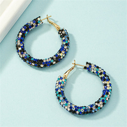 Blue Cubic Zirconia and 18K Gold-Plated Hoop Earrings, everyday style, detail close-up
