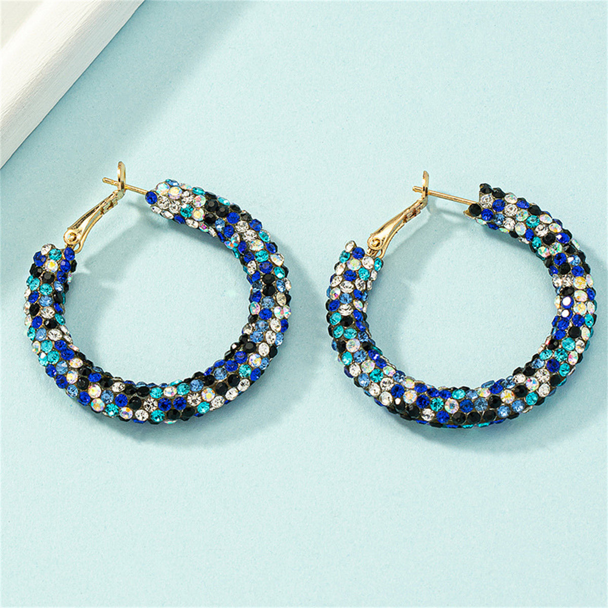 Blue Cubic Zirconia and 18K Gold-Plated Hoop Earrings, everyday style, lifestyle look