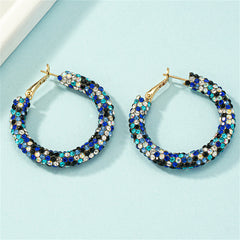 Blue Cubic Zirconia & 18K Gold-Plated Hoop Earrings