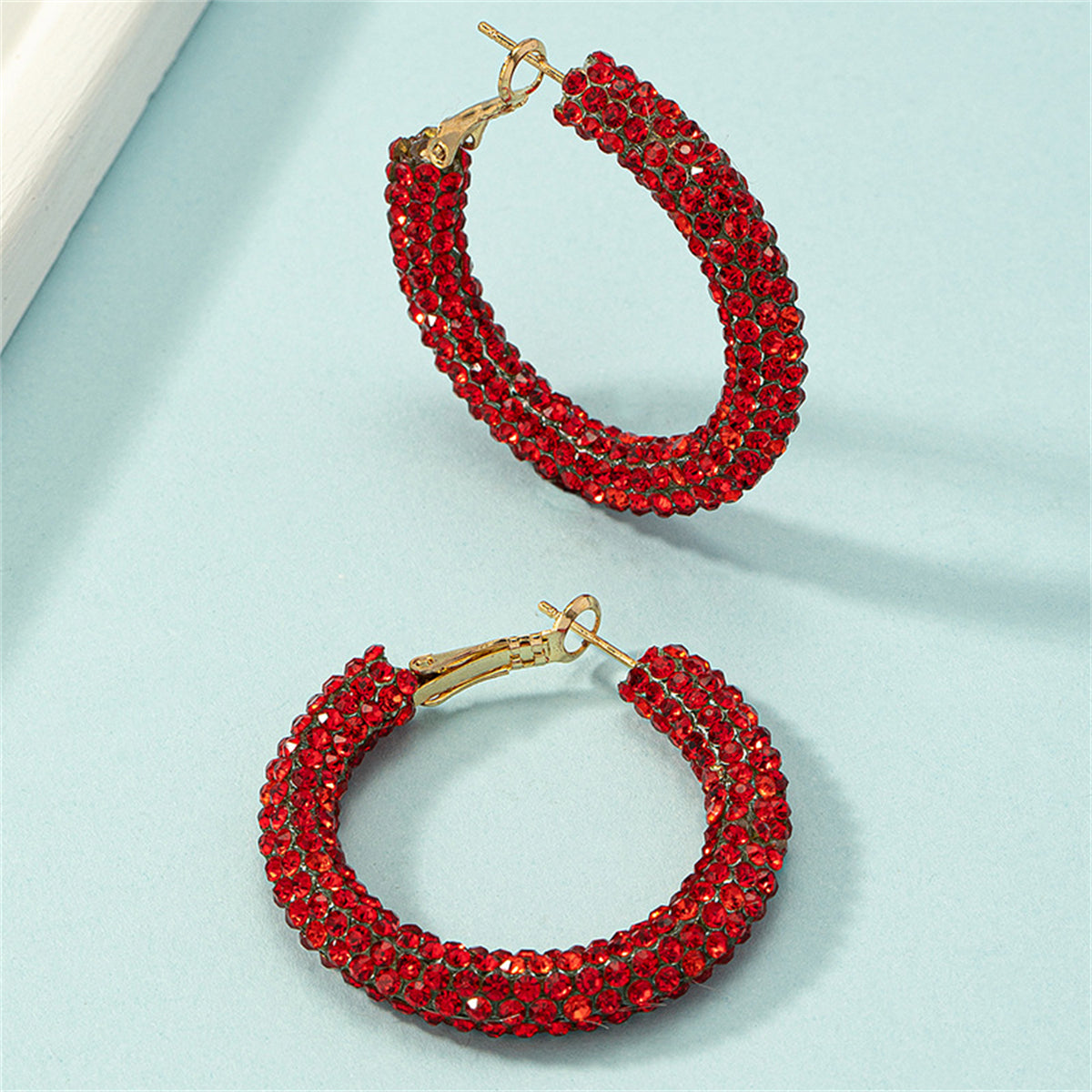 Red Cubic Zirconia and 18K Gold-Plated Hoop Earrings, everyday style, lifestyle look