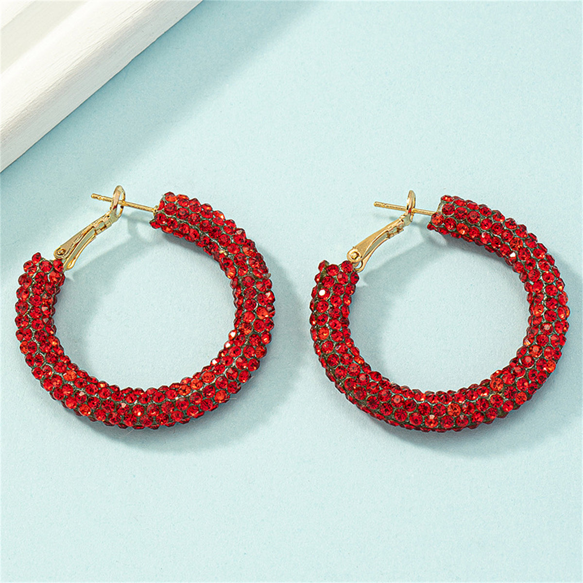 Red Cubic Zirconia & 18K Gold-Plated Hoop Earrings