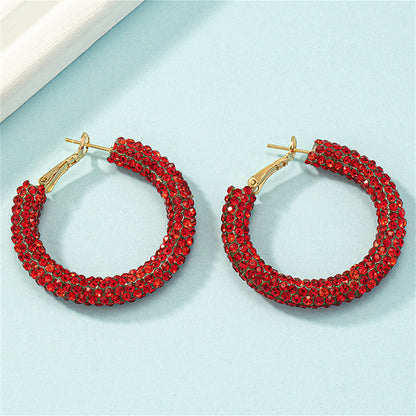 Red Cubic Zirconia and 18K Gold-Plated Hoop Earrings, everyday style, detail close-up
