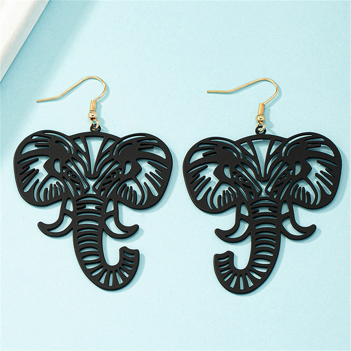 Black Enamel and 18K Gold-Plated Elephant Drop Earrings, gold drop earrings for women, dainty minimalist design, styled look