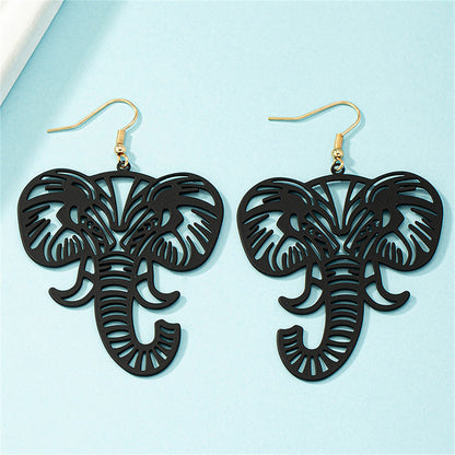 Black Enamel and 18K Gold-Plated Elephant Drop Earrings, gold drop earrings for women, dainty minimalist design, styled look