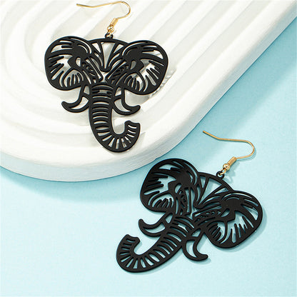 Black Enamel and 18K Gold-Plated Elephant Drop Earrings, gold drop earrings for women, detail close-up