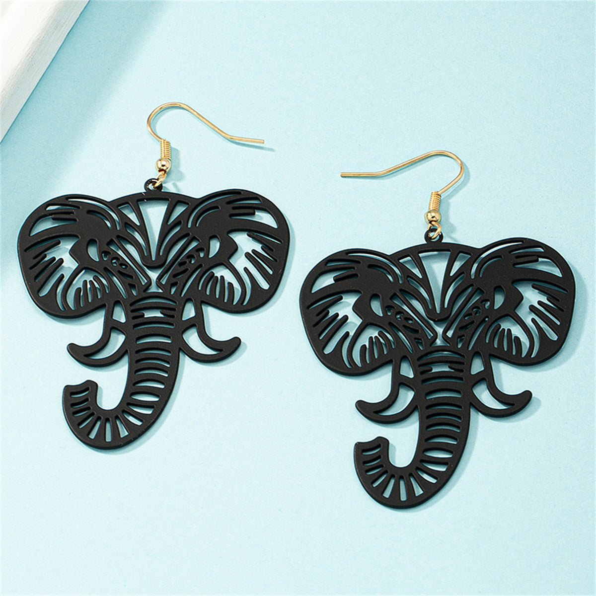 Black Enamel and 18K Gold-Plated Elephant Drop Earrings, gold drop earrings for women, lifestyle look