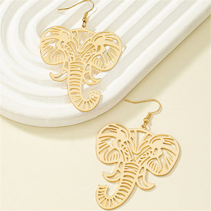 18K Gold-Plated Elephant Drop Earrings, gold drop earrings for women, dainty minimalist design, detail close-up