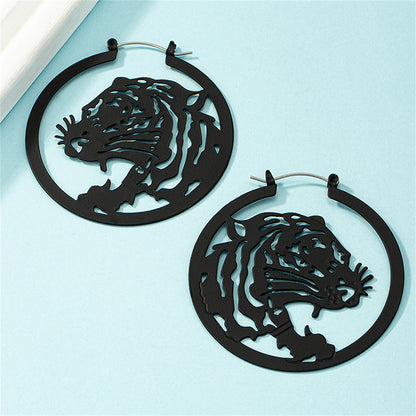Black Enamel and Silver-Plated Tiger Hoop Earrings, vintage-inspired design, side view