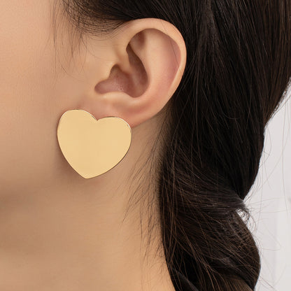 18K Gold-Plated Heart Stud Earrings, gold stud earrings for women, everyday style, front view