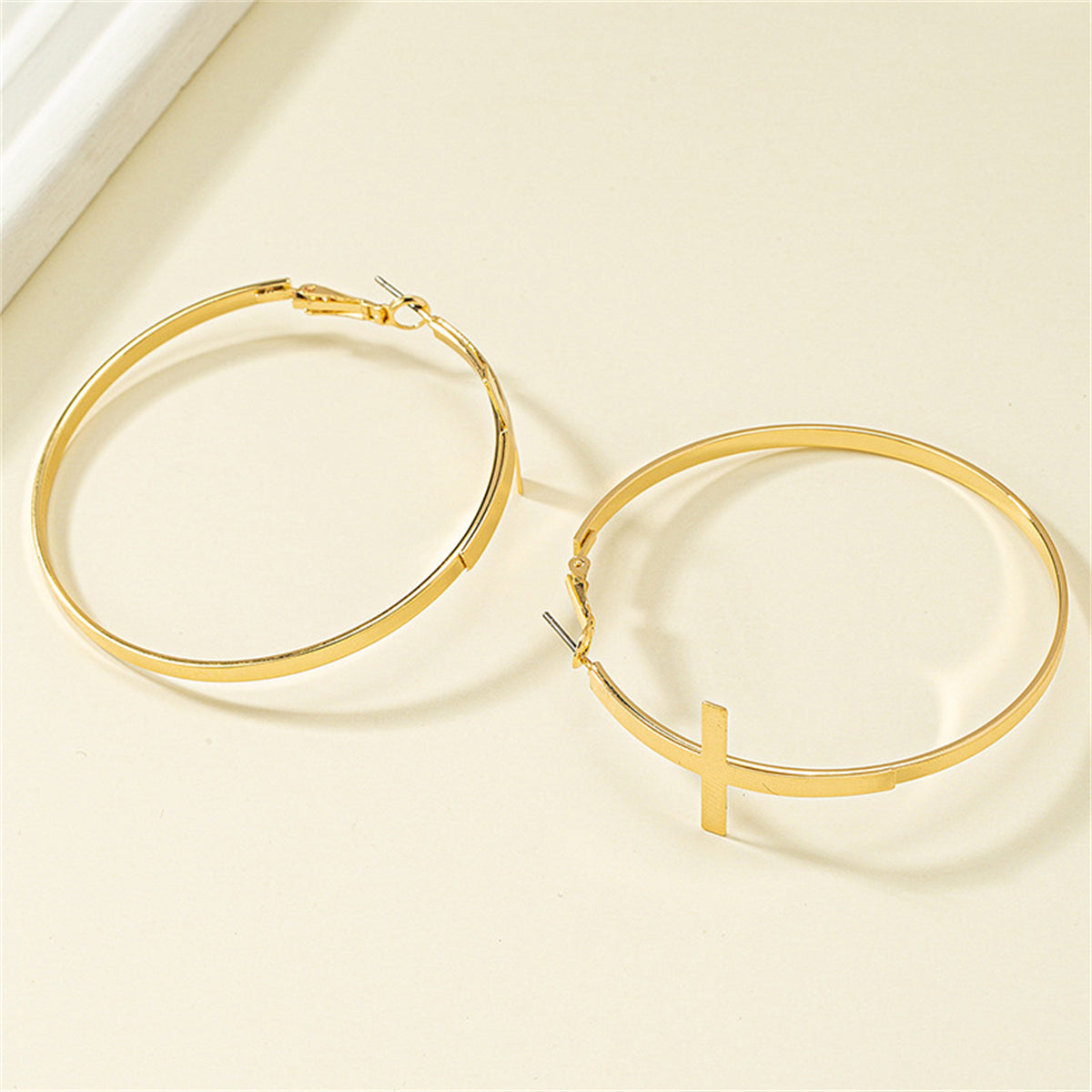 18K Gold-Plated Cross Hoop Earrings