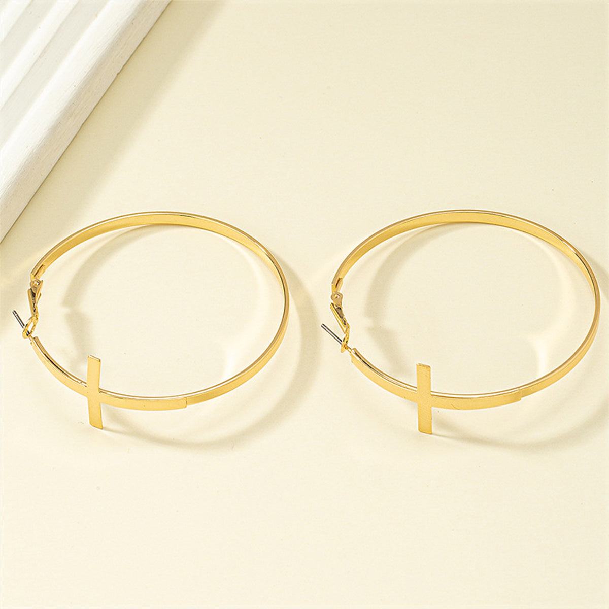 18K Gold-Plated Cross Hoop Earrings