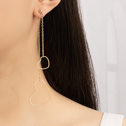 18K Gold-Plated Openwork Heart Chain Ear Jackets, gold drop earrings for women, dainty minimalist design, front view