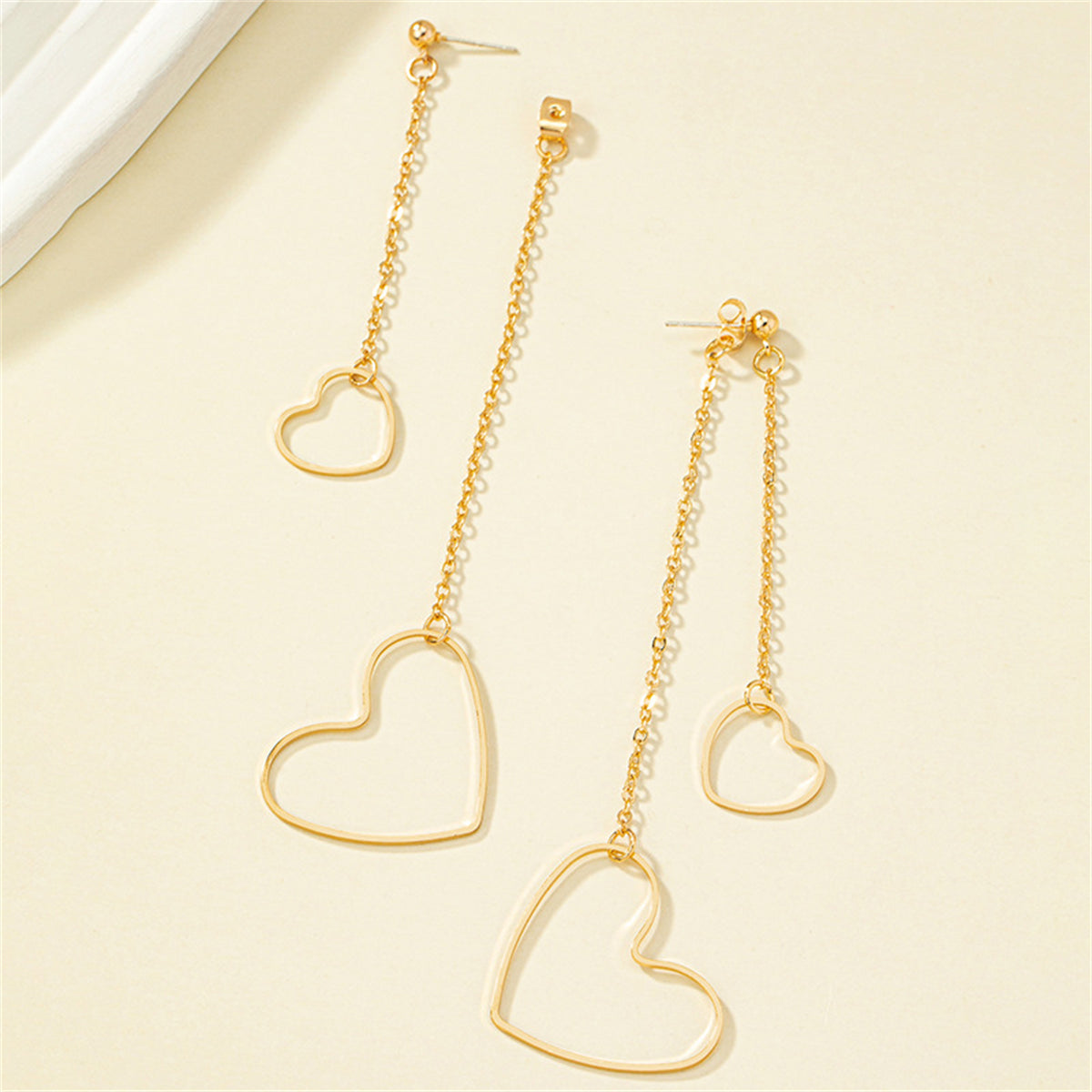 18K Gold-Plated Openwork Heart Chain Ear Jackets, gold drop earrings for women, dainty minimalist design, side view