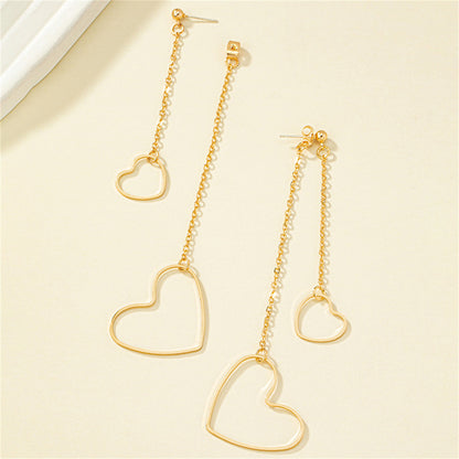 18K Gold-Plated Openwork Heart Chain Ear Jackets, gold drop earrings for women, dainty minimalist design, side view