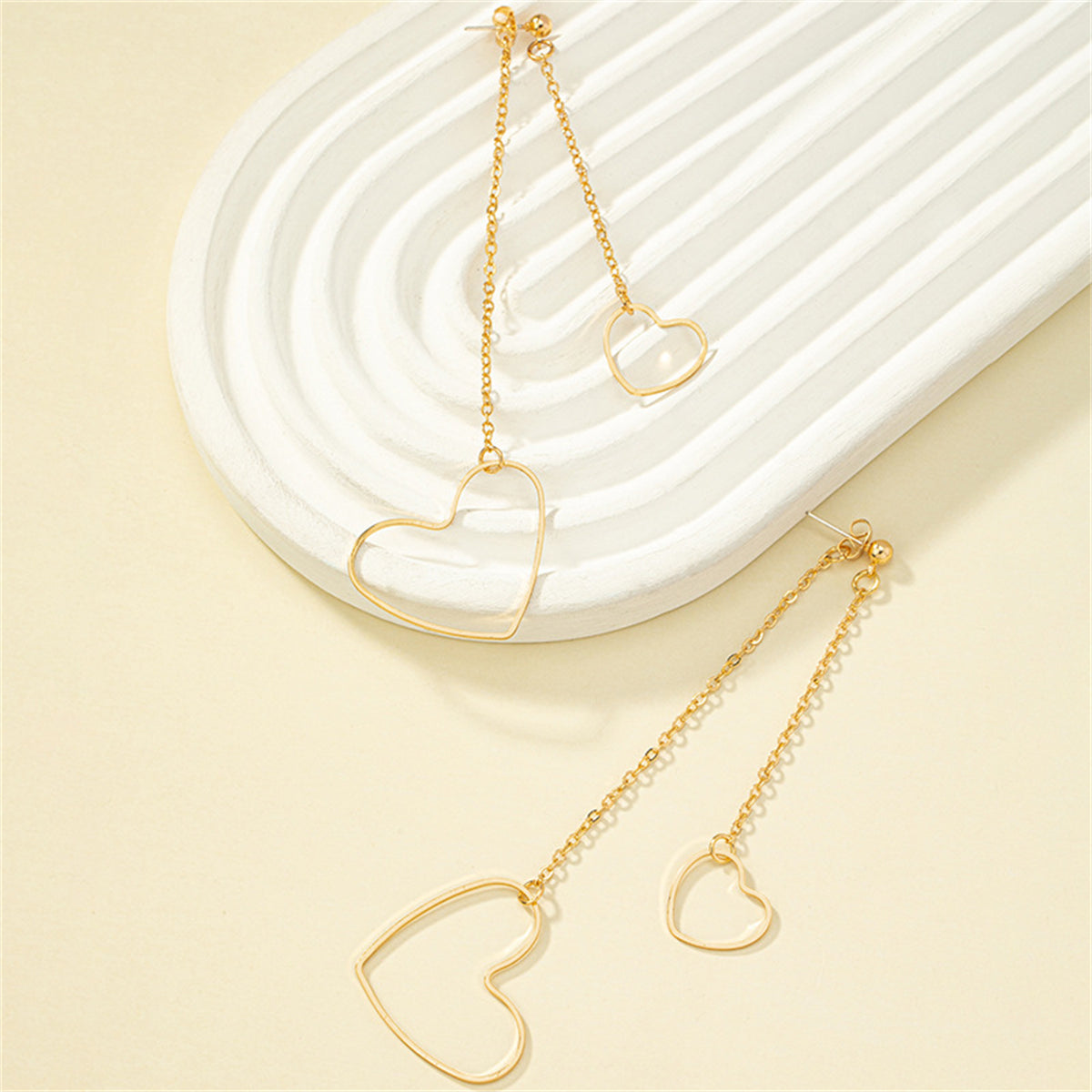 18K Gold-Plated Openwork Heart Chain Ear Jackets, gold drop earrings for women, dainty minimalist design, lifestyle look