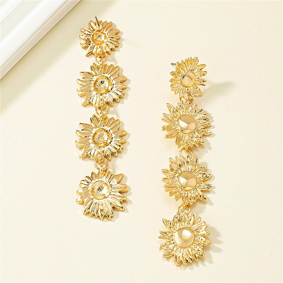 18K Gold-Plated Linked Sunflower Drop Earrings