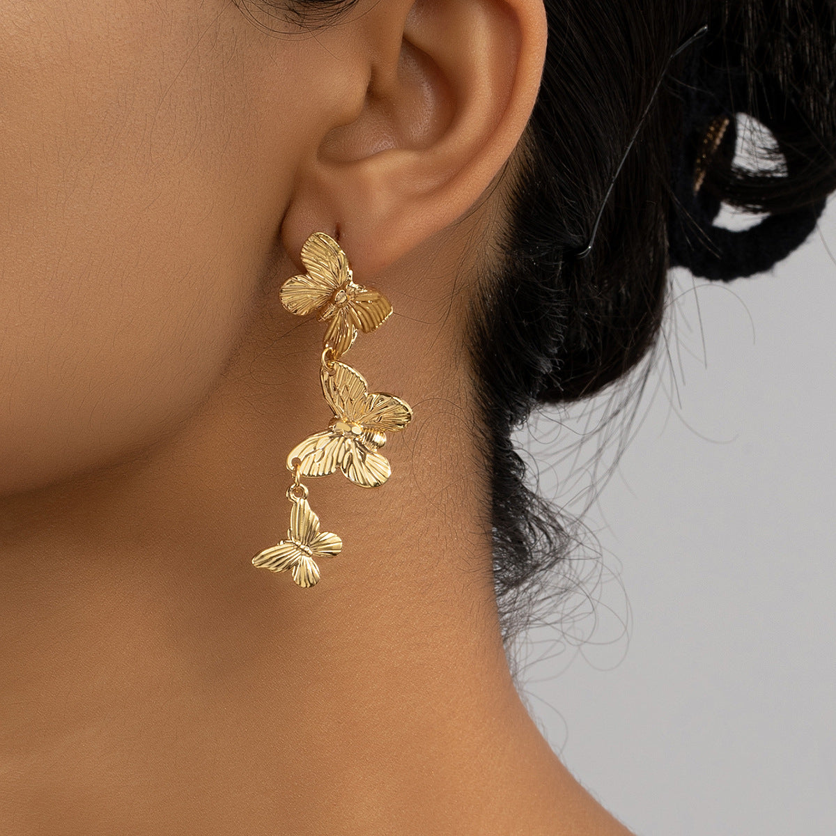 18K Gold-Plated Textured Linked Butterfly Drop Earrings