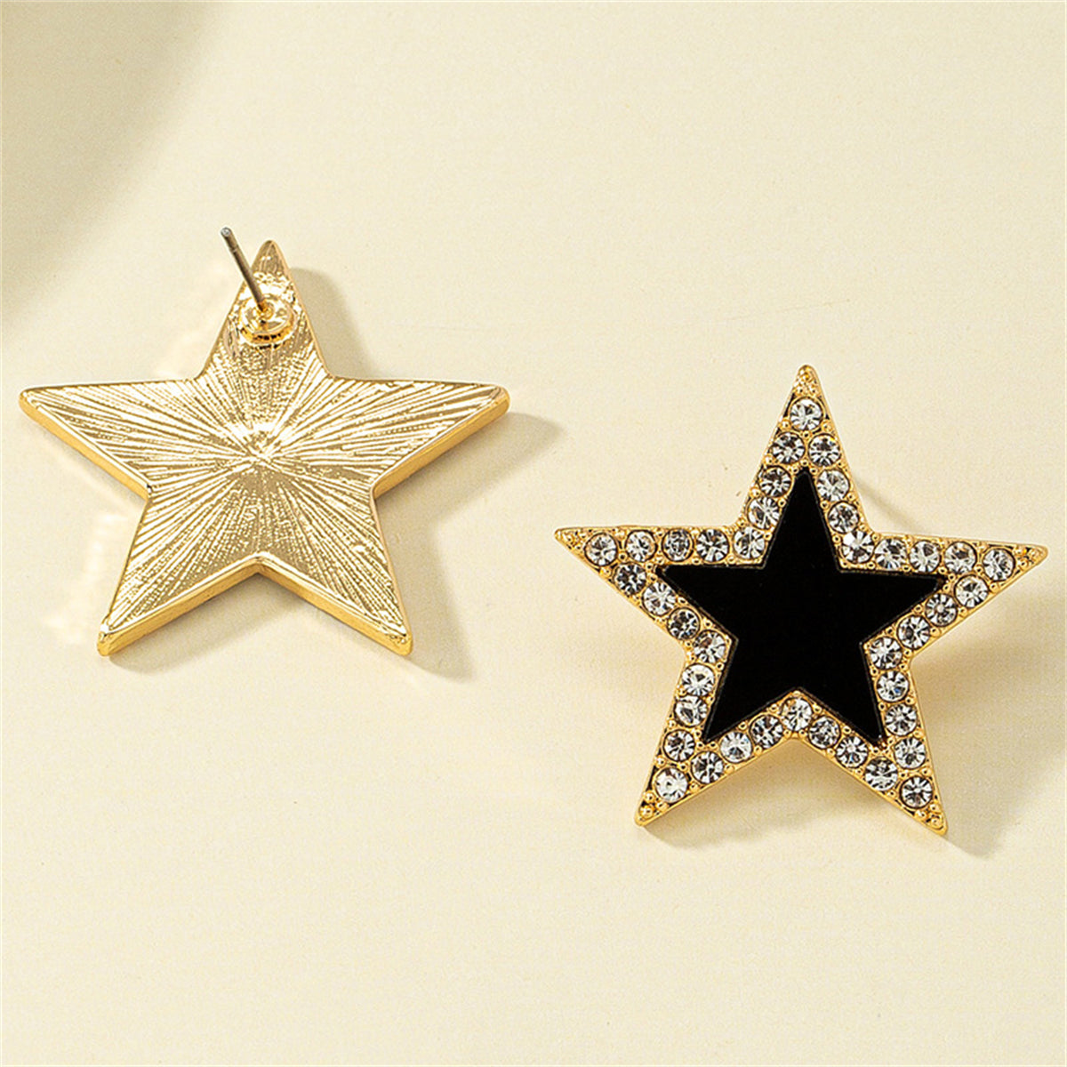 Cubic Zirconia & Black Acrylic 18K Gold-Plated Star Stud Earrings